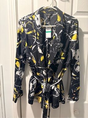 Thalia Sodi Black Floral Wrap Cardigan with Yellow & White Accents